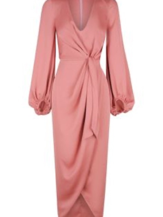 Shona Joy Dresses & Skirts - Shona Joy Elegant Twist-Front Long Sleeve Midi Dress - Rose Pink